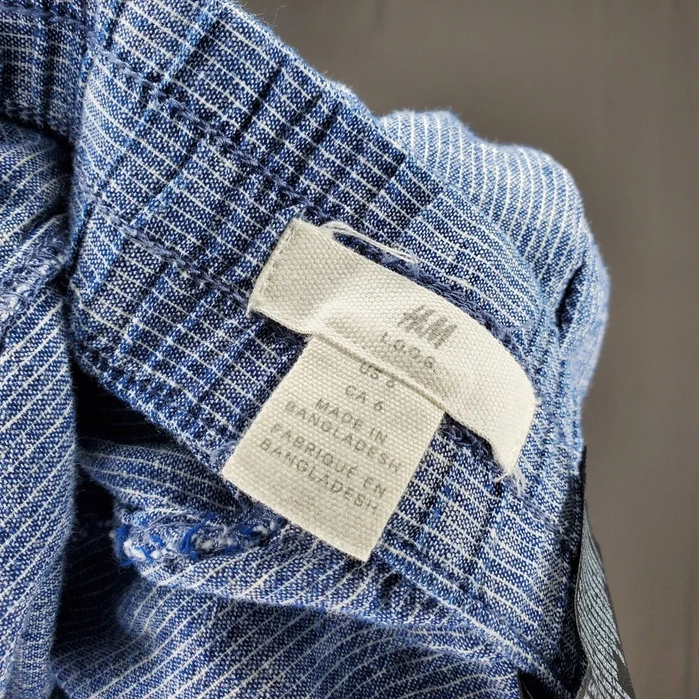 H&M Linen Cotton Crop Pants Women 6 Blue Drawstring Coastal Beachy Minimal
